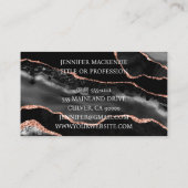 Carte De Visite Elégant Black et Rose Gold Agate Luxe (Dos)