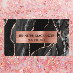 Carte De Visite Elégant Black et Rose Gold Agate Luxe