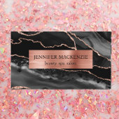 Carte De Visite Elégant Black et Rose Gold Agate Luxe