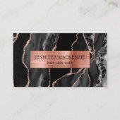 Carte De Visite Elégant Black et Rose Gold Agate Luxe (Devant)