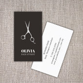 Carte De Visite Elégant Black Faux Silver Ciseaux Bold Hair Salon