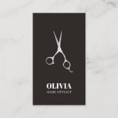 Carte De Visite Elégant Black Faux Silver Ciseaux Bold Hair Salon (Devant)