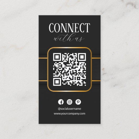 Carte De Visite Élégant Black Gold Connect avec nous QR Code socia (Devant)