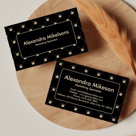 Carte De Visite Elegant Black Gold Crown Pattern Professional
