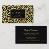 Carte De Visite Élégant Black Gold Empreinte de léopard Style Cons (Devant / Derrière)