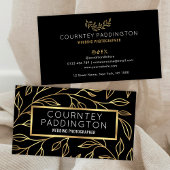 Carte De Visite Élégant Black & Gold Floral Moderne Professionnel