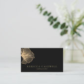 Carte De Visite Élégant Black Gold Floral QR Code (Debout devant)