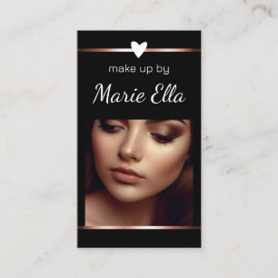 Carte De Visite Elégant Black Gold Heart Photo QR Code Modèle