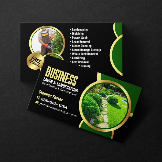 Carte De Visite Elégant Black Gold Lawcare Landscaping Service