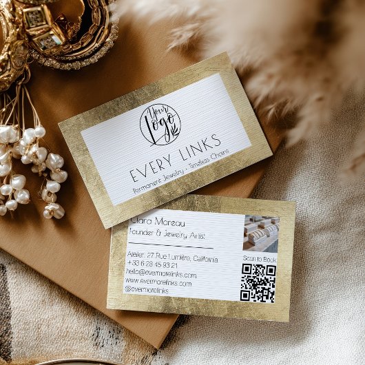 Carte De Visite Elégant Black Gold Permanent Jewelry QR Code