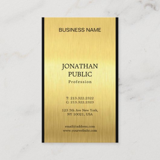 Carte De Visite Elégant Black Gold Professional Chic Luxury Plain (Devant)