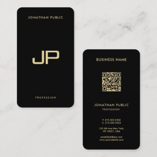 Carte De Visite Elégant Black & Gold QR Code Luxury Premium Pearl