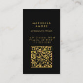 Carte De Visite Elegant Black Gold Script Chocolate Qr Code (Dos)