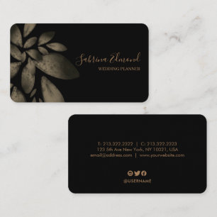 Carte De Visite Élégant Black Gold Succulent Foliage Signature