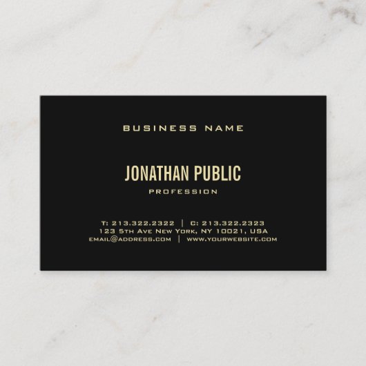 Carte De Visite Elégant Black Gold Texte Police Modern Plain Luxe (Devant)