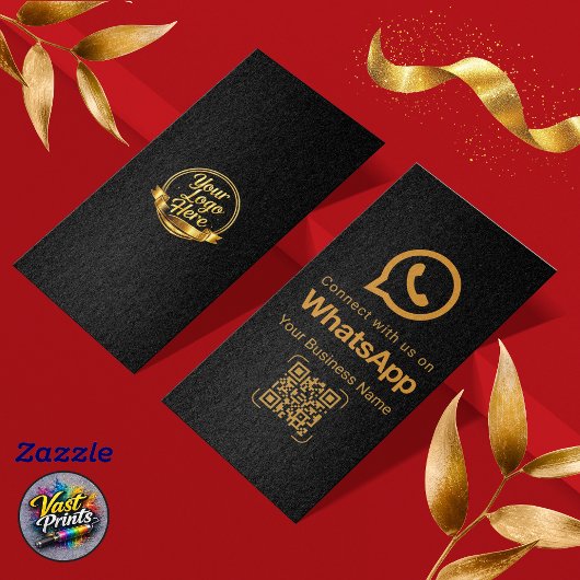 Carte De Visite Elegant Black Gold WhatsApp QR Code