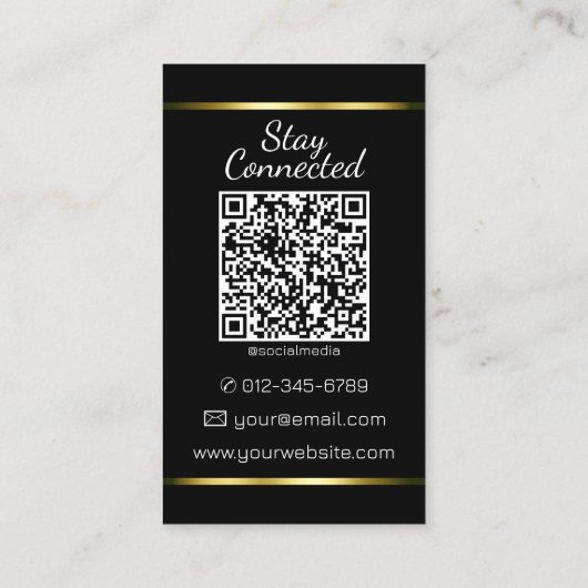 Carte De Visite Elégant Black Golden Heart Photo QR Code Modèle (Dos)