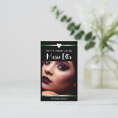 Carte De Visite Elégant Black Green Lines Photo QR Code Modèle (Debout devant)