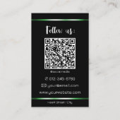 Carte De Visite Elégant Black Green Lines Photo QR Code Modèle (Dos)