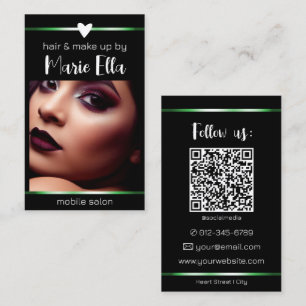 Carte De Visite Elégant Black Green Lines Photo QR Code Modèle