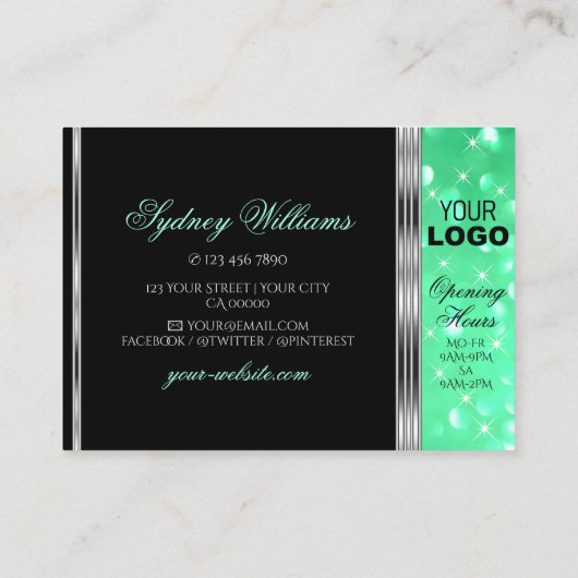 Carte De Visite Élégant Black Mint Green Parties scintillant Stars (Dos)