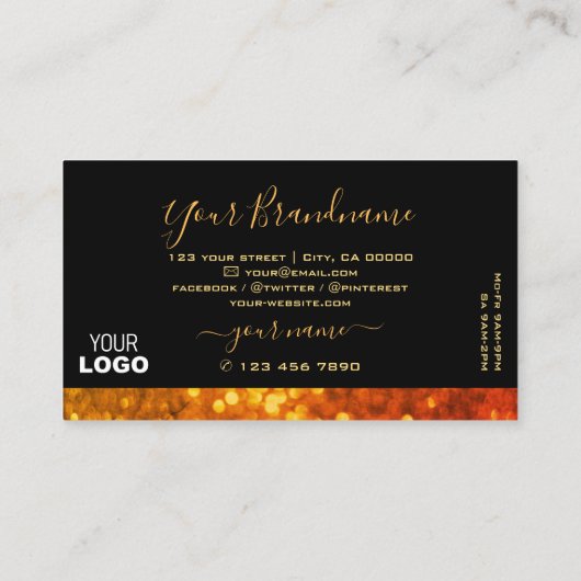 Carte De Visite Élégant Black Orange Gold Sparkle Parties scintill (Dos)