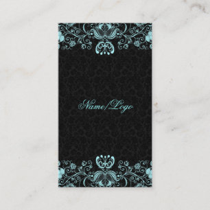 Carte De Visite Elegant Black & Pastel Blue Floral Swirls