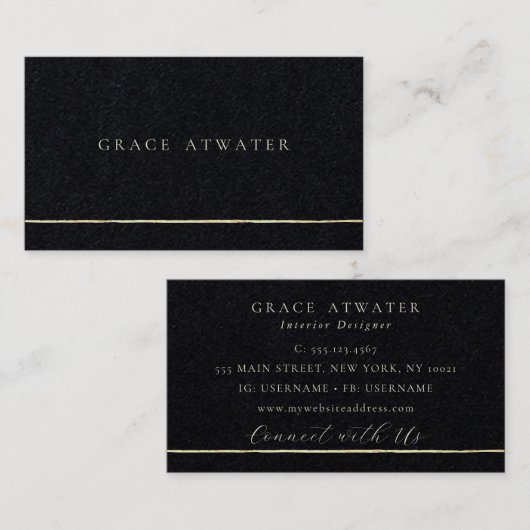Carte De Visite Élégant Black Professional Gold Stripe (Devant / Derrière)