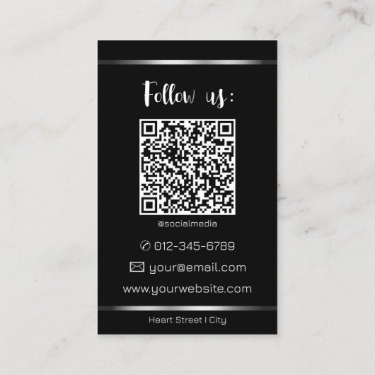 Carte De Visite Elegant Black Silver Lines Photo QR Code Modèle (Dos)