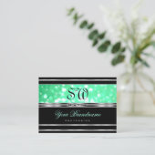 Carte De Visite Elegant Black Teal Green Glitter Monogram Silver (Debout devant)
