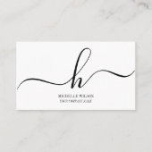 Carte De Visite Elegant Black White Monogram Initial Script Name  (Devant)