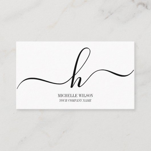 Carte De Visite Elegant Black White Monogram Initial Script Name  (Devant)