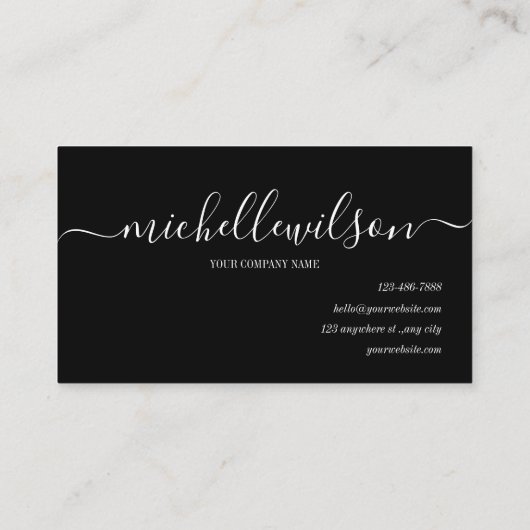 Carte De Visite Elegant Black White Monogram Initial Script Name  (Dos)
