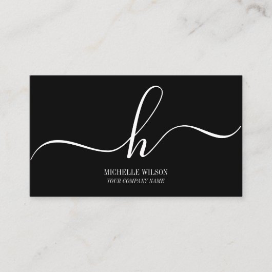 Carte De Visite Elegant Black White Monogram Initial Script Name  (Devant)