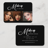 Carte De Visite Elegant Black White Script 3 Photo Makeup (Devant / Derrière)