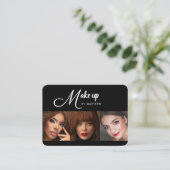 Carte De Visite Elegant Black White Script 3 Photo Makeup (Debout devant)