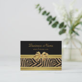 Carte De Visite Elégant Black Zebra Stripe Gold Bow (Debout devant)