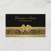 Carte De Visite Elégant Black Zebra Stripe Gold Bow (Devant)