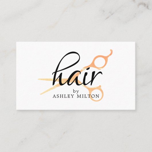 Carte De Visite Elégant blanc blanc Faux ciseaux or ciseaux coiffe (Devant)