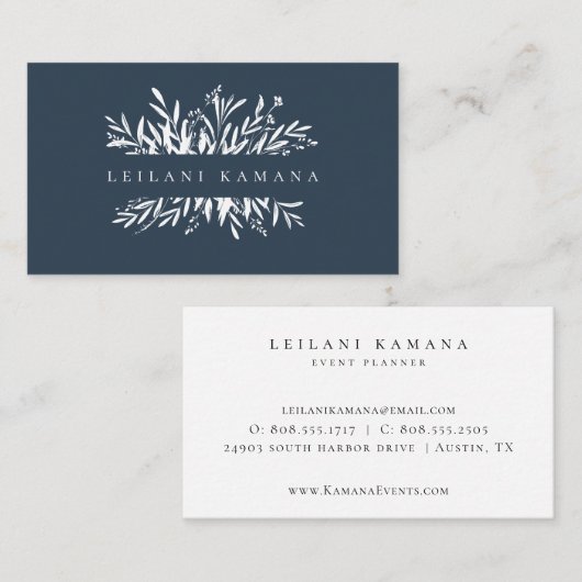 Carte De Visite Élégant blanc botanique (Devant / Derrière)