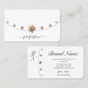 Carte De Visite Élégant blanc brut et Rose or bordé Monogramme