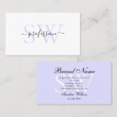 Carte De Visite Elégant blanc clair Pastel Bleu bébé avec Initiale (Devant / Derrière)