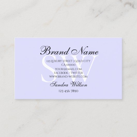 Carte De Visite Elégant blanc clair Pastel Bleu bébé avec Initiale (Dos)