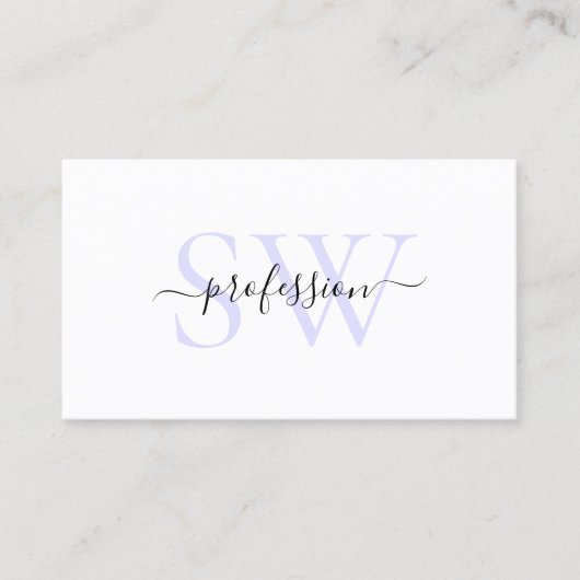 Carte De Visite Elégant blanc clair Pastel Bleu bébé avec Initiale (Devant)