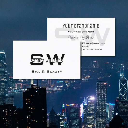 Carte De Visite Élégant blanc clair simple et moderne avec Monogra