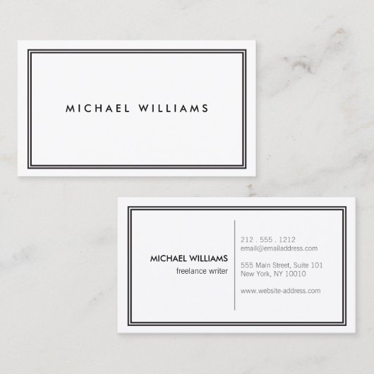 Carte De Visite Élégant blanc classique (Devant / Derrière)