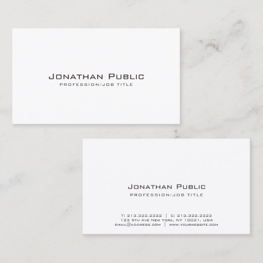 Carte De Visite Elégant Blanc Design Créatif Moderne Plain (Devant / Derrière)