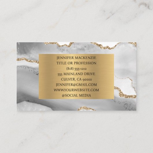 Carte De Visite Elégant blanc et Or Agate Luxe (Dos)