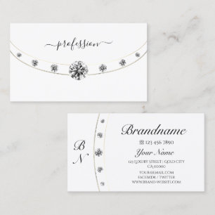 Carte De Visite Elégant blanc et or avec Initiales Chic Monogram