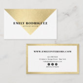 Carte De Visite Elégant blanc feuille de couleur or bloc minimalis (Devant / Derrière)
